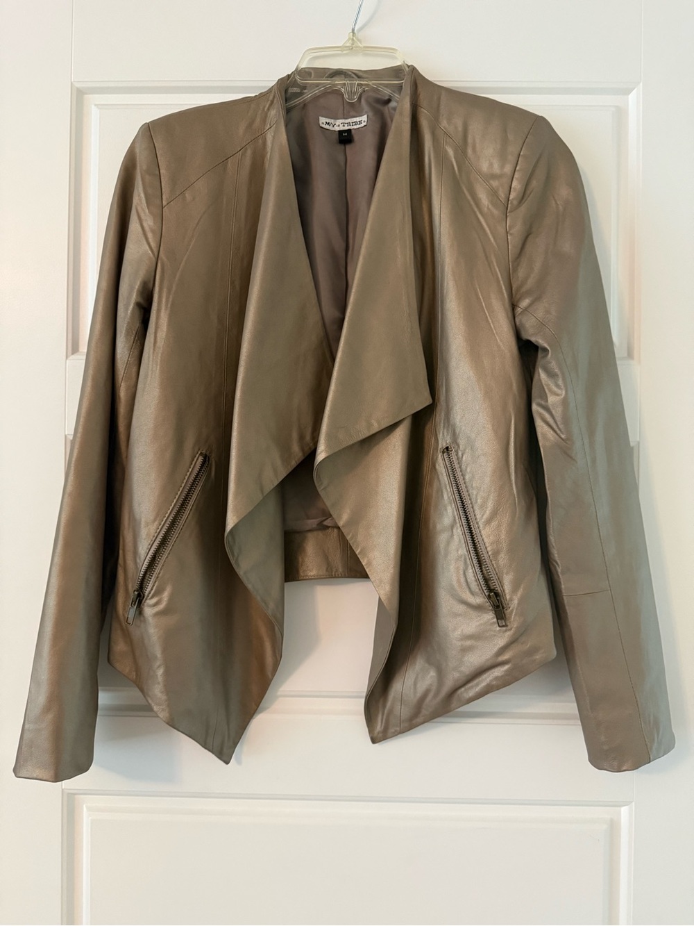 Metallic Taupe Leather Draped Jacket